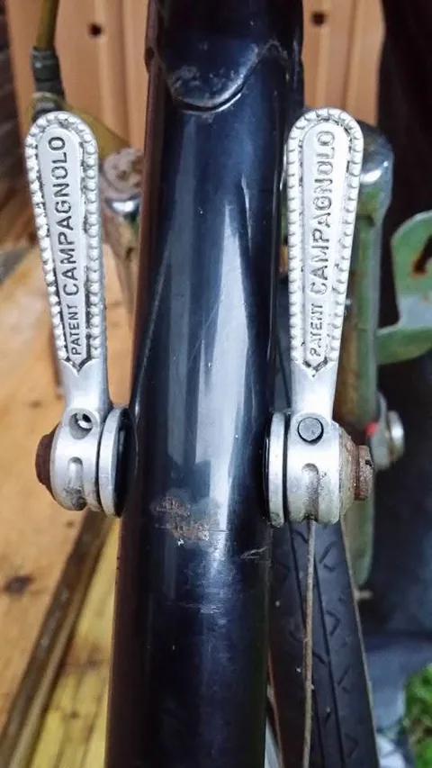 Pair of down tube gear levers marked Patent Campagnolo