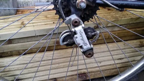 Campagnolo rear derailleur on a black frame