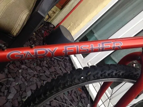 Orange down tube with Gary Fisher in outlined lettering