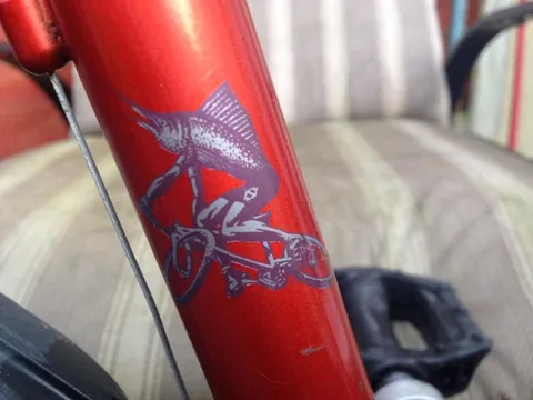 Transfer of a sailfish riding a bicycle on an orange tube